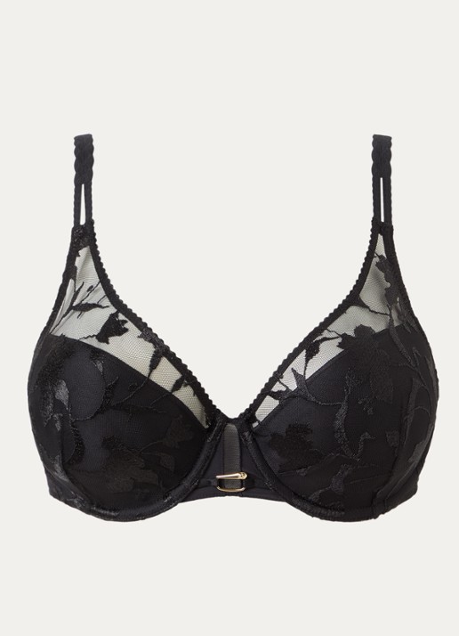 Chantelle Voorgevormde beugel bh met overlay van kant - voorkant 4 zwart