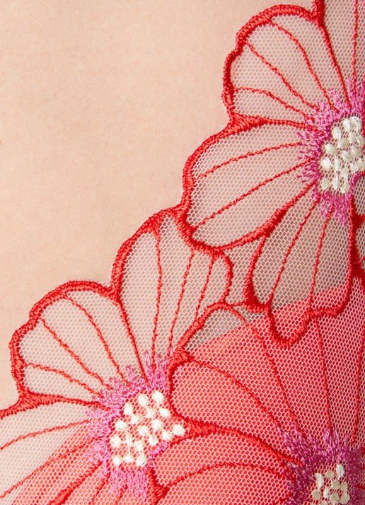 Chantelle Voorgevormde beugel bh van mesh met bloemborduring  - detail 2 koraalrood