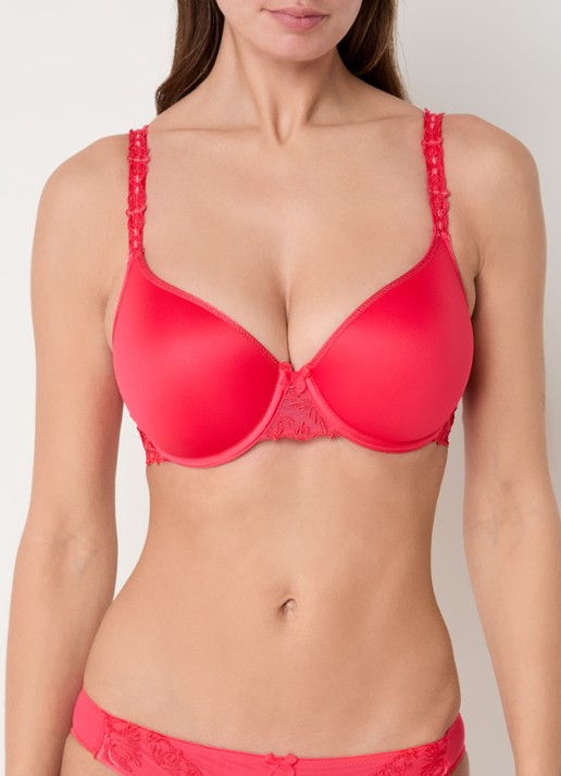 Chantelle Voorgevormde T-shirt bh met borduring - voorkant 2 koraalrood