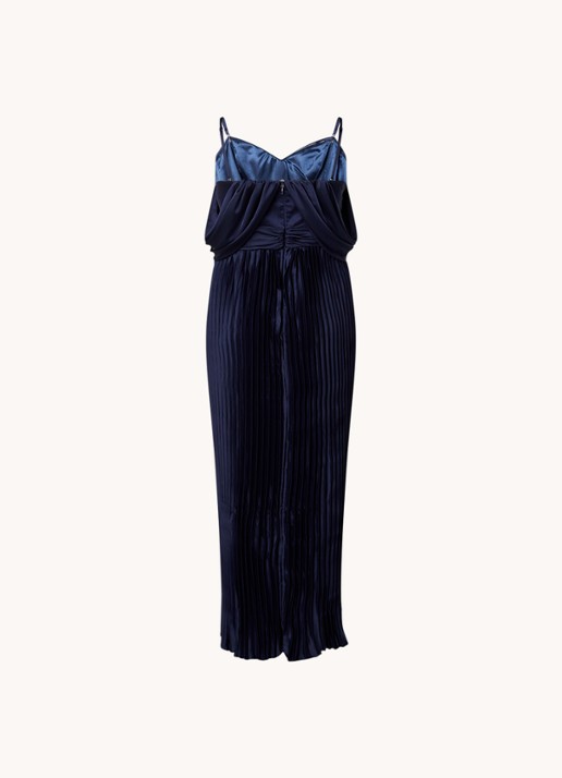 Chi Chi London Calie strapless maxi jurk met plissé - achterkant 8 donkerblauw