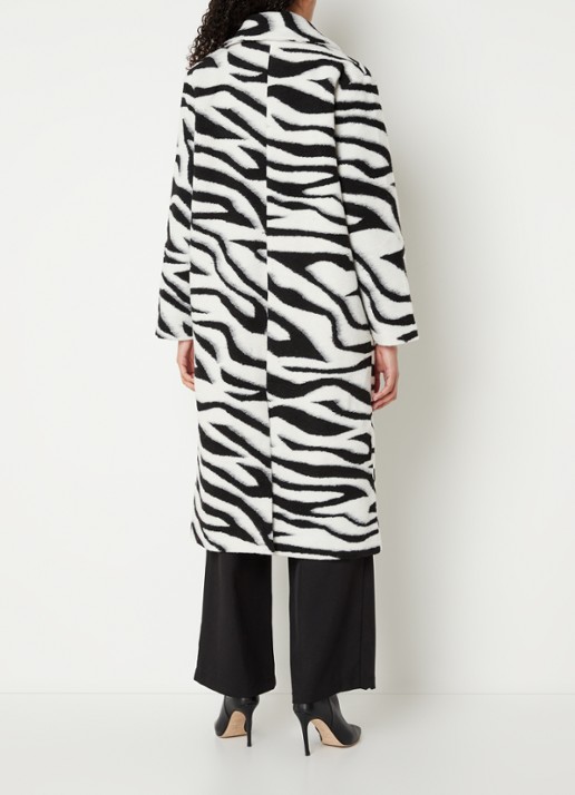 Chi Chi London Double-breasted mantel in wolblend met zebraprint - achterkant 2 zwart