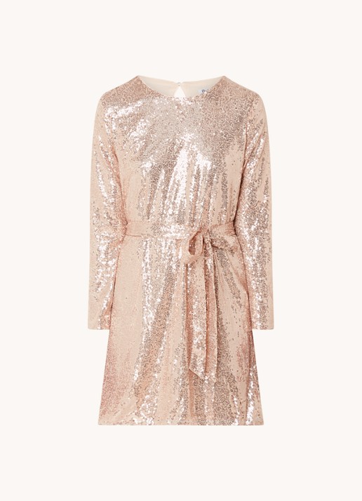 Chi Chi London LONG SLEEVE SEQUIN MINI DRESS - voorkant 2 lichtroze