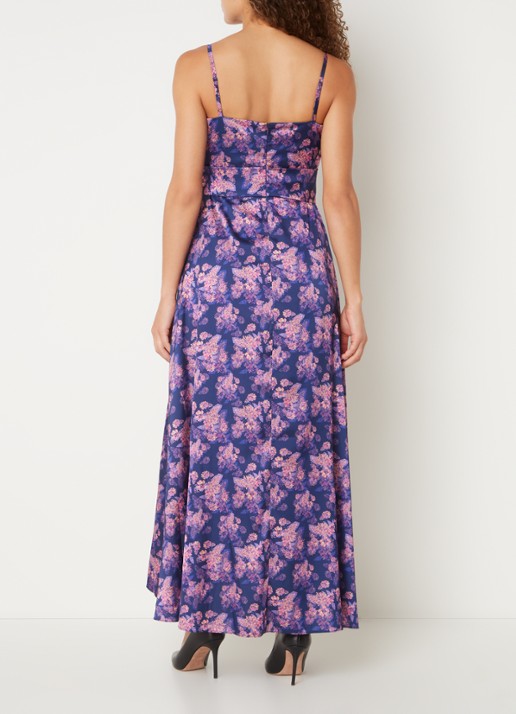Chi Chi London Maxi jurk met bloemenprint en asymmetrische zoom - achterkant 5 donkerblauw