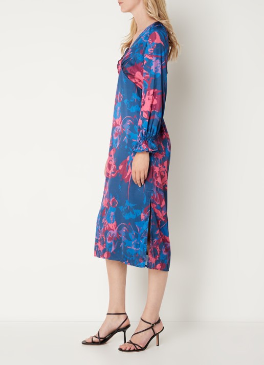 Chi Chi London Midi jurk met bloemenprint en split  - achterkant kobaltblauw