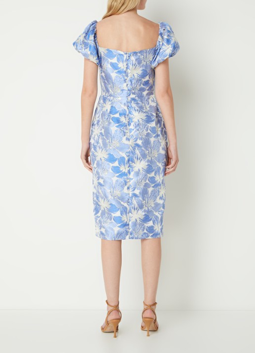Chi Chi London Midi kokerjurk met jacquard dessin en lurex - achterkant blauw