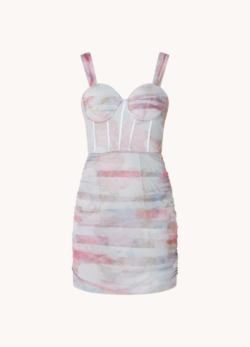 Chi Chi London Mini jurk met met bloemenprint en plooidetail - voorkant 3 lichtblauw