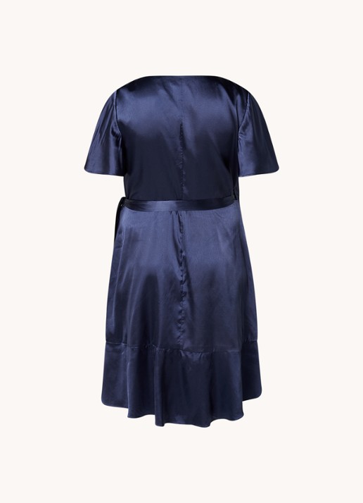 Chi Chi London Mini wikkeljurk met strikceintuur en volant - achterkant 3 donkerblauw