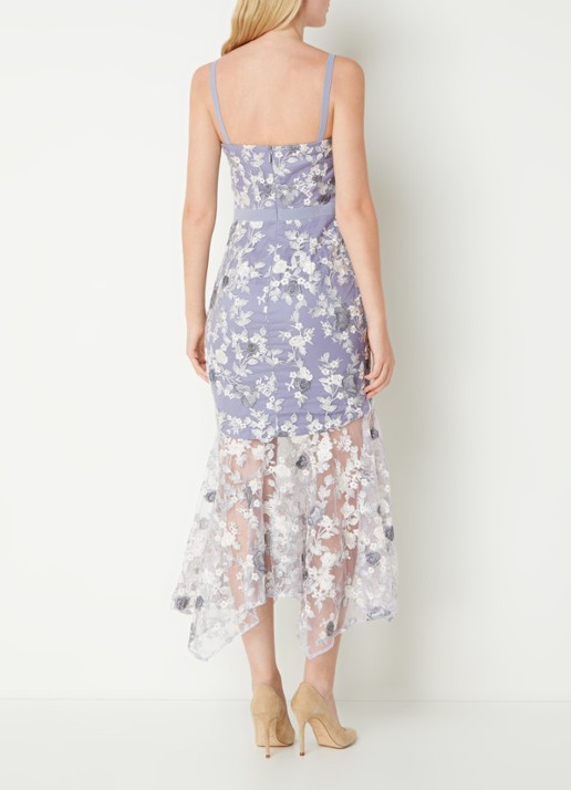 Chi Chi London Peplum semi-transparante midi jurk van kant - achterkant lavendel