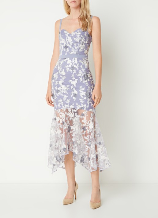 Chi Chi London Peplum semi-transparante midi jurk van kant - voorkant 3 lavendel