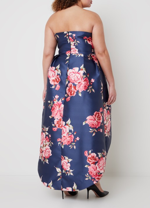 Chi Chi London PLUS STRAPLESS FLORAL DIP HEM - achterkant 3 donkerblauw