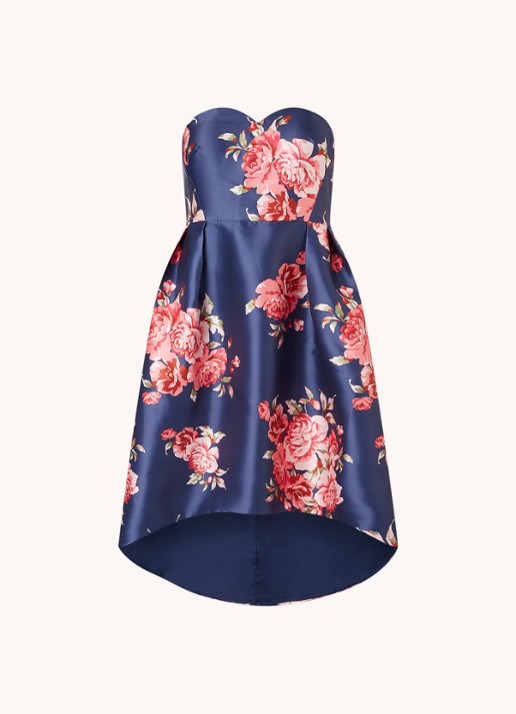 Chi Chi London PLUS STRAPLESS FLORAL DIP HEM - voorkant donkerblauw