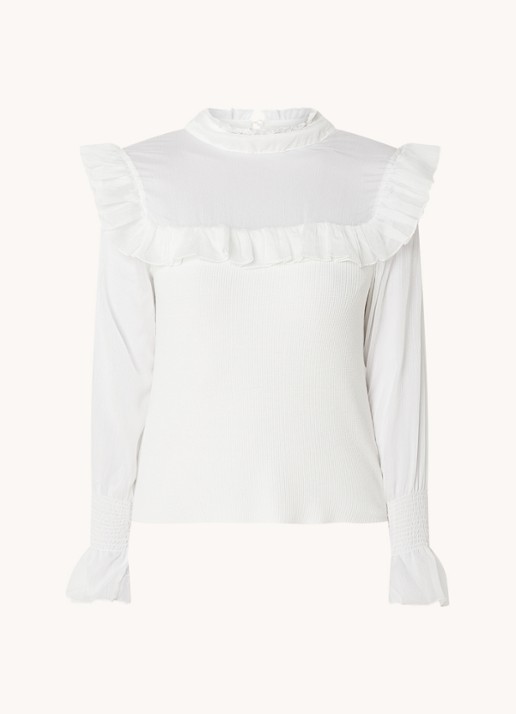 Chi Chi London Ribgebreide top met volant - voorkant wit