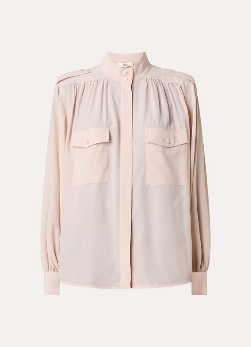 Chloé Blouse van zijde met borstzakken - voorkant zalmroze