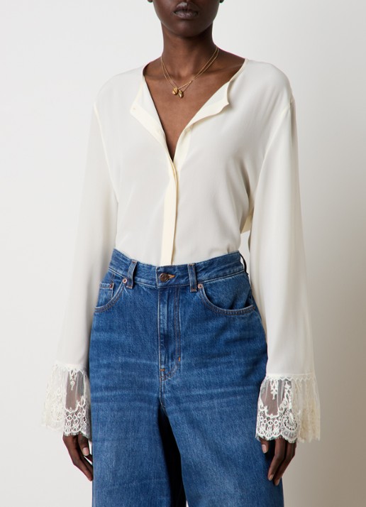Chloé Blouse van zijde met details van kant - detail creme