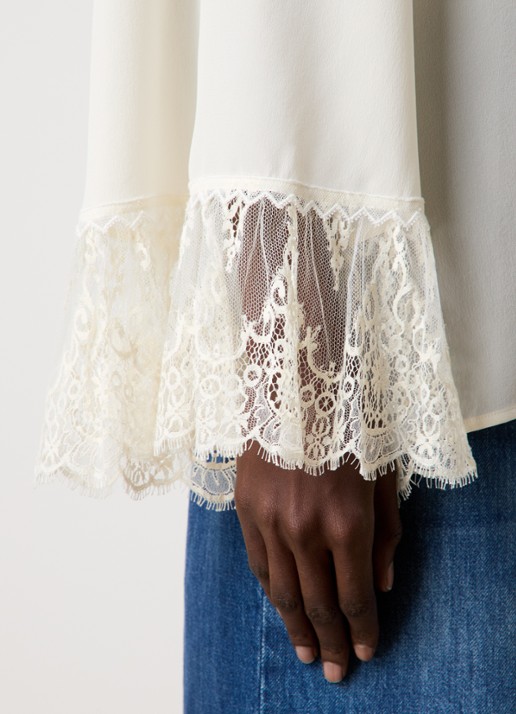 Chloé Blouse van zijde met details van kant - detail 2 creme