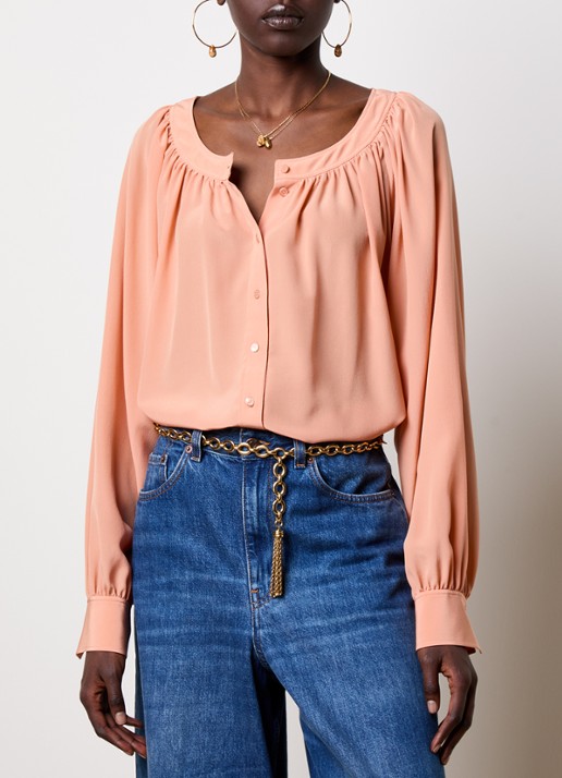 Chloé Blouse van zijde met ronde hals - detail 4 oudroze
