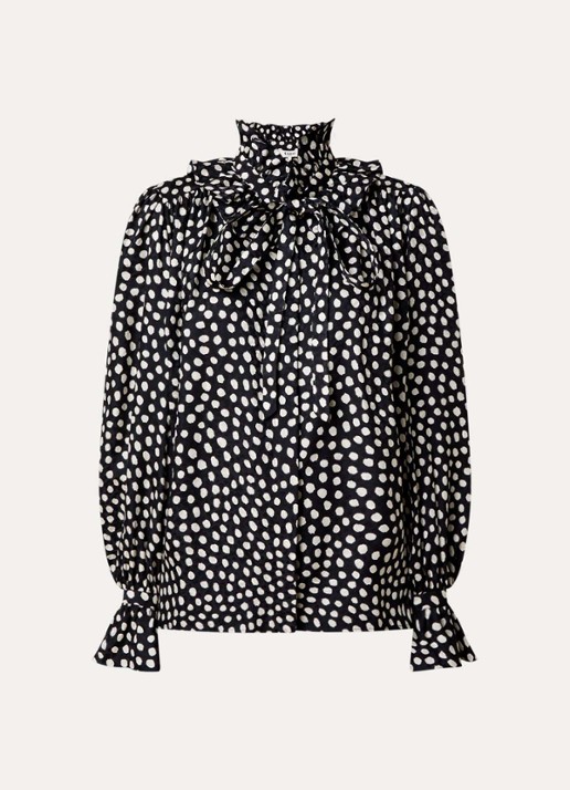 Chloé Blouse van zijde met sjaalkraag en stippenprint - voorkant zwart