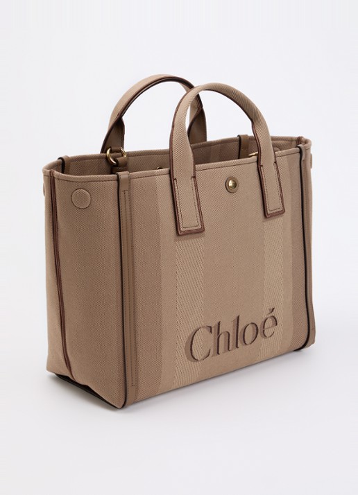 Chloé Carry shopper van canvas met kalfsleren details - achterkant lichtbruin