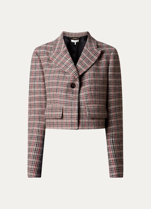 Chloé Cropped blazer van wol met ruitdessin - voorkant 4 donkerbeige