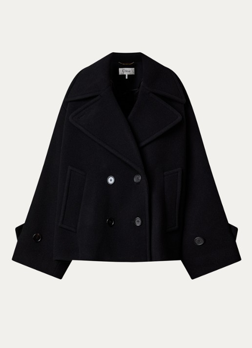 Chloé Double-breasted mantel in scheerwolblend met col - voorkant 5 zwart