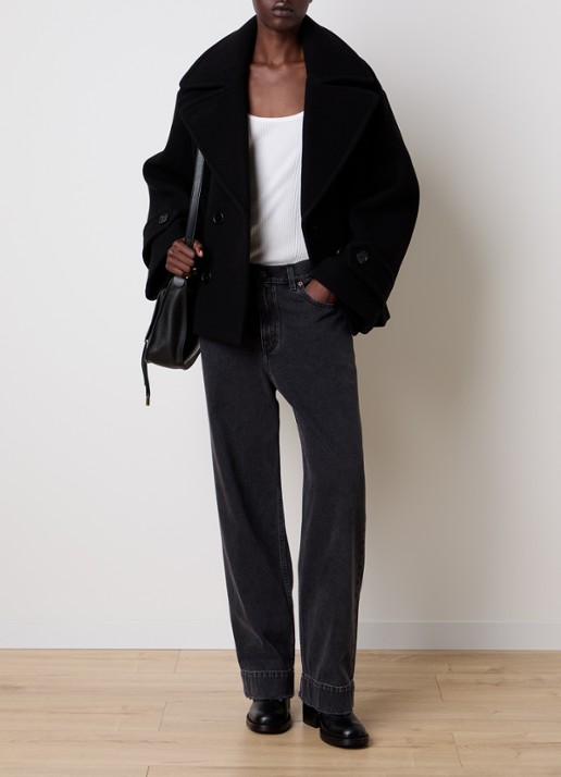 Chloé Double-breasted mantel in scheerwolblend met col - voorkant 6 zwart