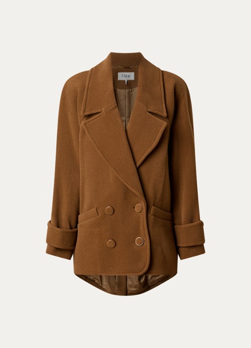 Chloé Double-breasted mantel van scheerwol met steekzakken - voorkant camel