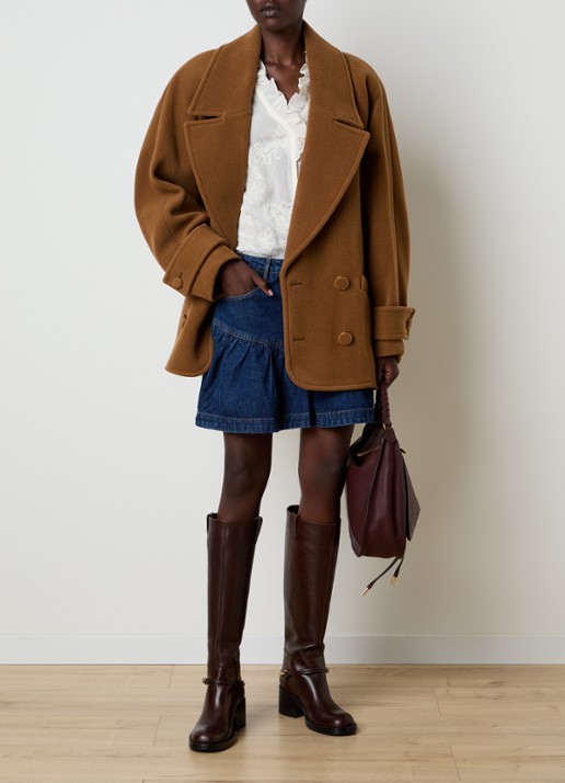 Chloé Double-breasted mantel van scheerwol met steekzakken - voorkant 2 camel
