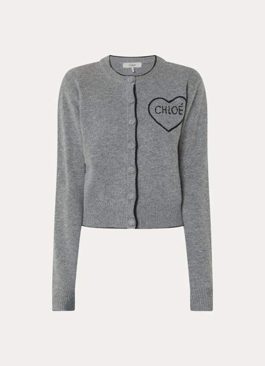 Chloé Fijngebreid vest in kasjmierblend met logoborduring - voorkant middengrijs