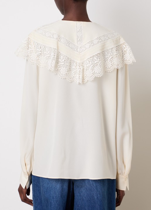 Chloé Gathered top van zijde met broderie - achterkant 5 gebroken wit