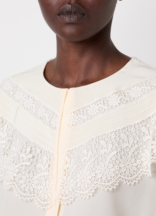 Chloé Gathered top van zijde met broderie - detail 4 gebroken wit