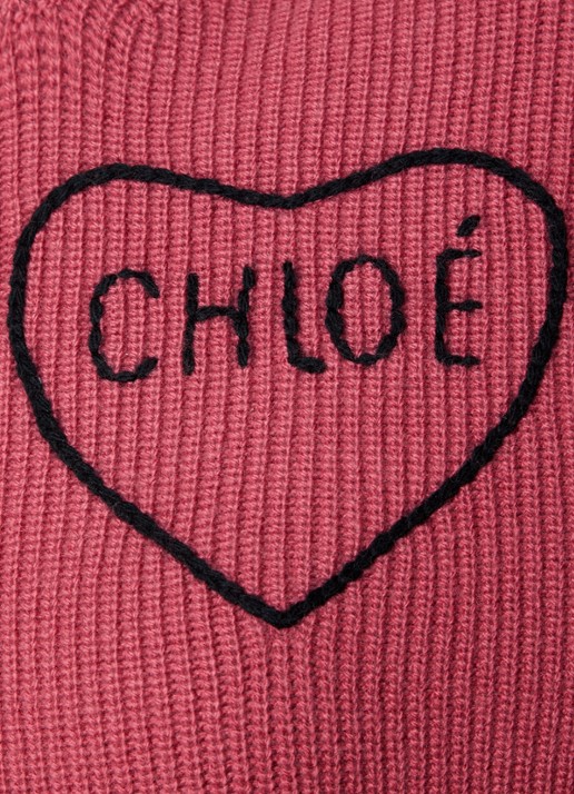 Chloé Grofgebreide trui in kasjmierblend met logo - detail 5 koraalroze