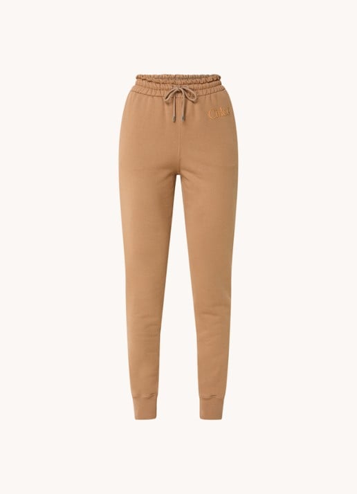 Chloé High waist tapered fit joggingbroek met logo - voorkant 4 camel