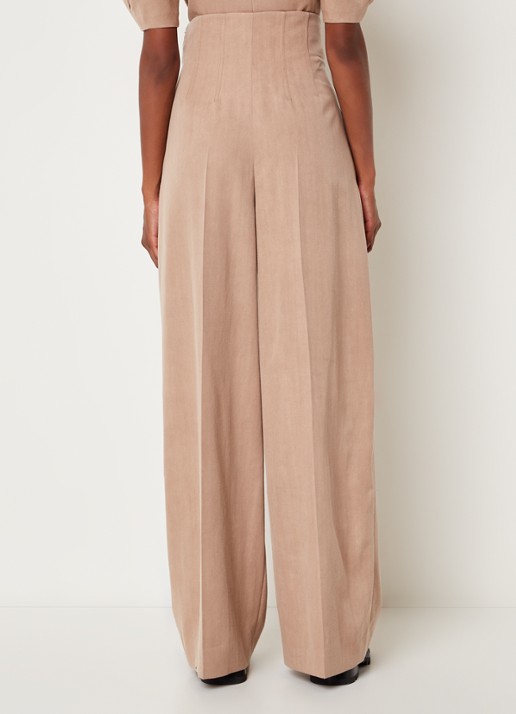 Chloé High waist wide fit pantalon van scheerwol met persplooi - achterkant beige