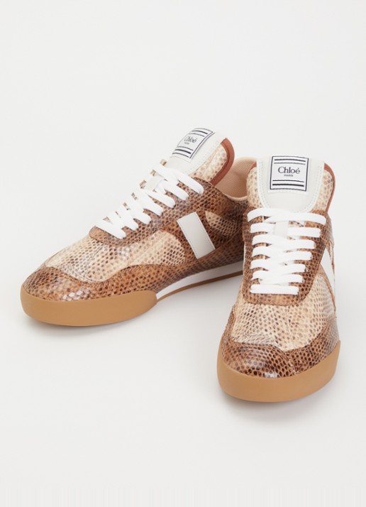 Chloé Kick sneaker van leer met slangenprint - detail bruin