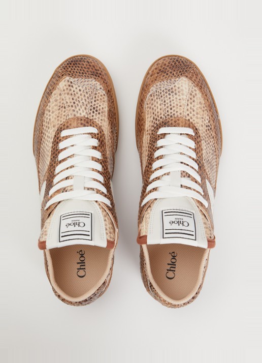 Chloé Kick sneaker van leer met slangenprint - detail 2 bruin