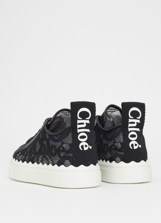 Chloé Lauren sneaker van kant met kalfsleren details - achterkant zwart