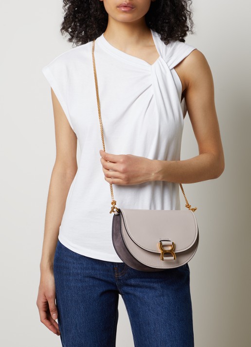 Chloé Marcie handtas van kalfsleer met suède details - voorkant 7 taupe