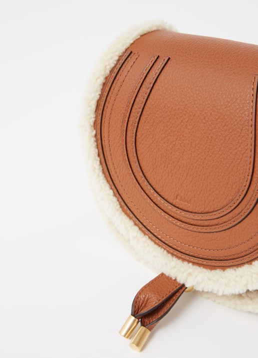 Chloé Marcie Mini crossbodytas van kalfsleer met schapenvacht - detail 6 cognac