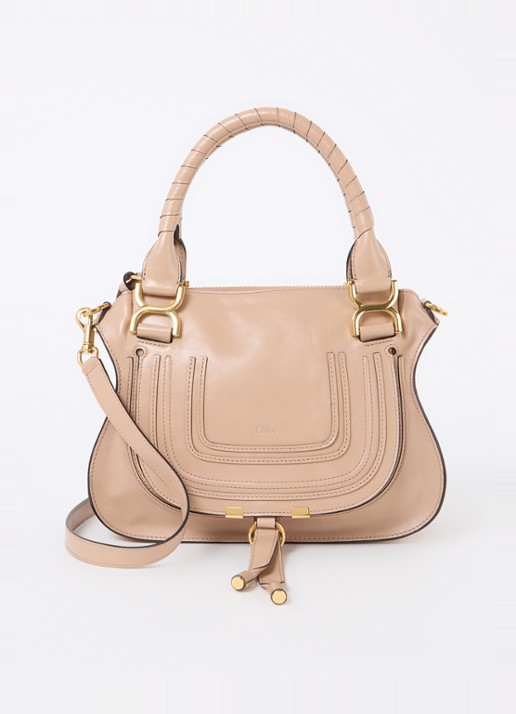 Chloé Marcie Small handtas van kalfsleer - voorkant donkerbeige