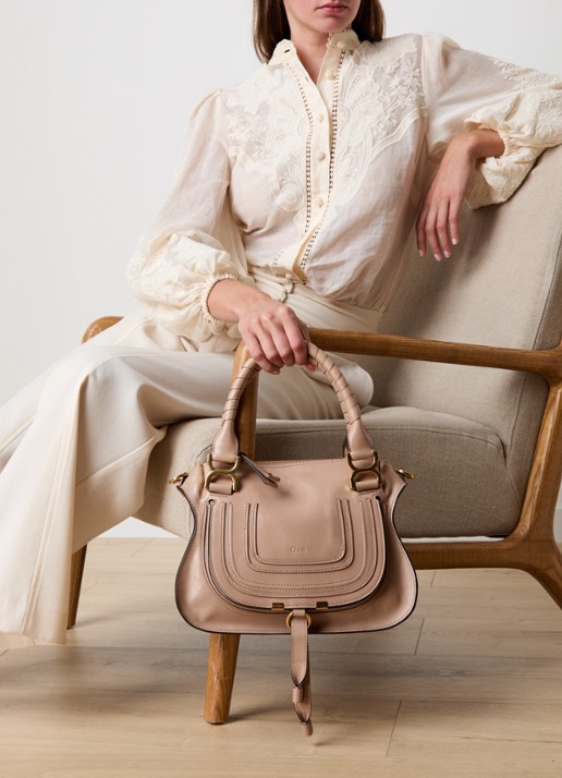 Chloé Marcie Small handtas van kalfsleer - voorkant 3 donkerbeige