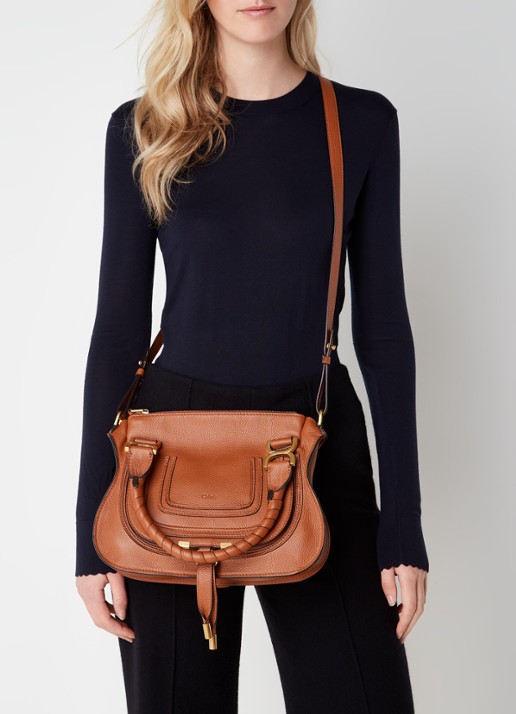 Chloé Marcie Small handtas van kalfsleer - voorkant 6 cognac