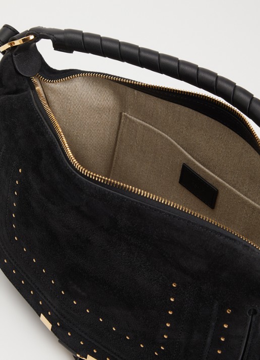 Chloé Marcie Small handtas van suède met studs  - detail zwart