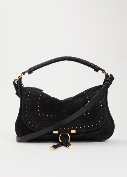 Chloé Marcie Small handtas van suède met studs  - voorkant 6 zwart