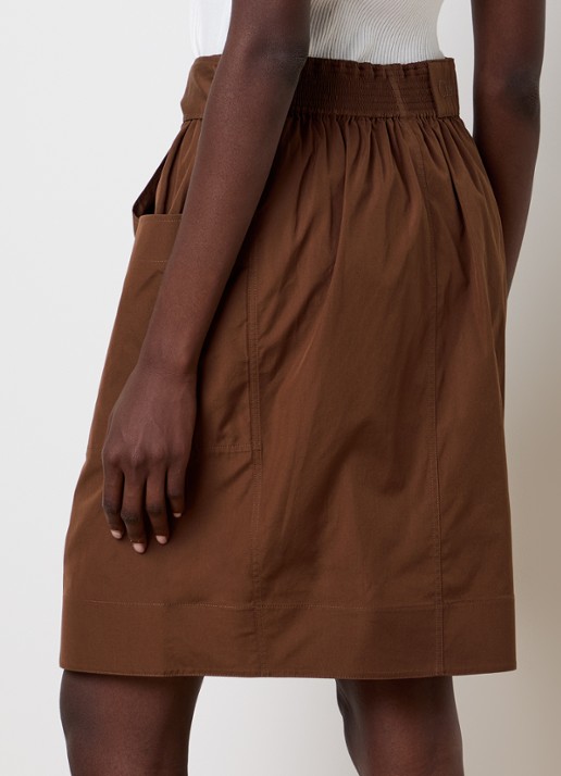 Chloé Midi rok met strikceintuur en opgestikte zakken - achterkant cognac