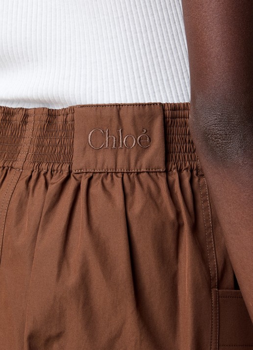 Chloé Midi rok met strikceintuur en opgestikte zakken - detail 5 cognac