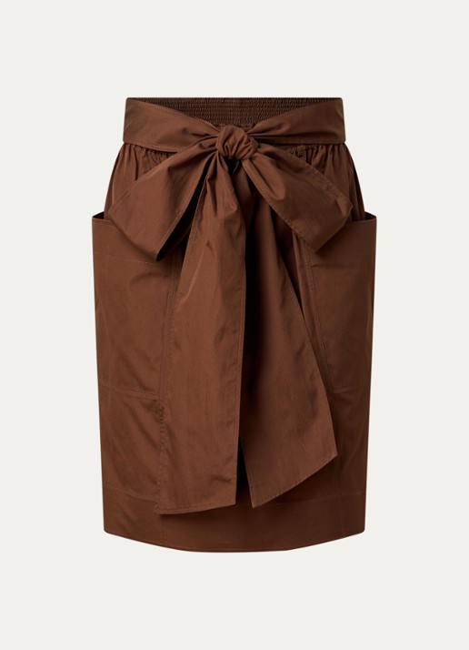 Chloé Midi rok met strikceintuur en opgestikte zakken - voorkant 2 cognac
