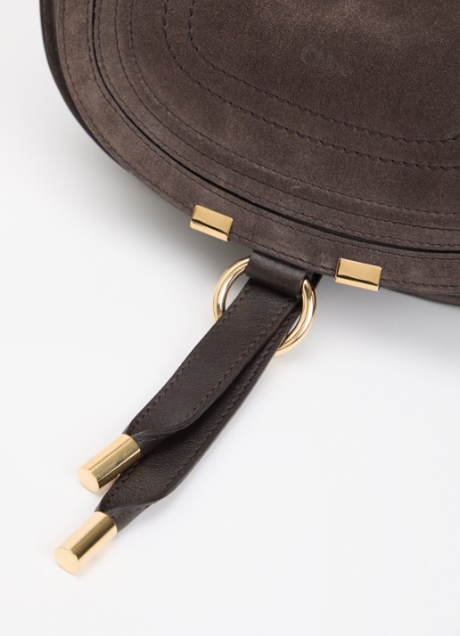 Chloé Mini Marcie van suède met afneembare schouderriem - detail 4 donkerbruin
