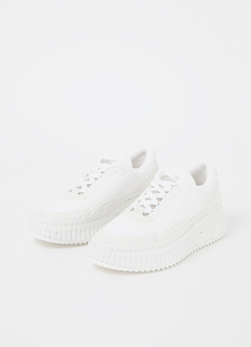 Chloé Nama sneaker met gebreid bovenwerk en suède details - detail wit