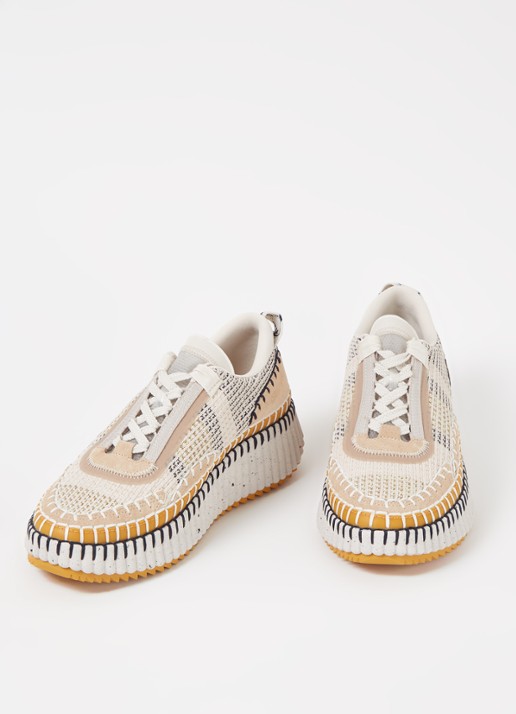 Chloé Nama sneaker met gebreid bovenwerk en suède details - detail beige