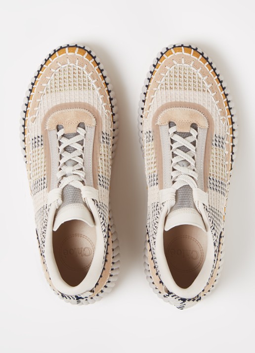 Chloé Nama sneaker met gebreid bovenwerk en suède details - detail 3 beige